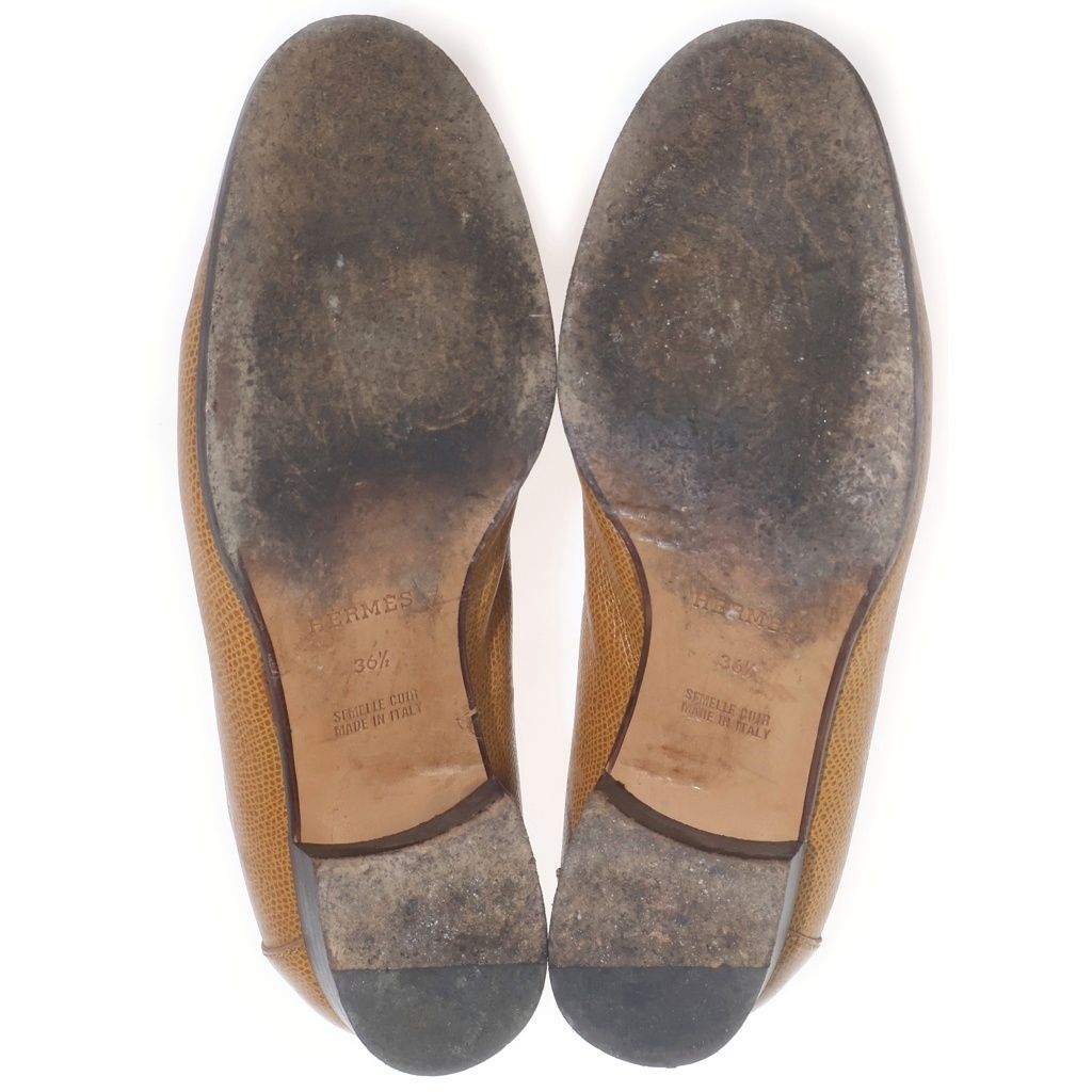 Hermes Kelly Buckle Leather Loafers Shoes Brown Gold — view 5