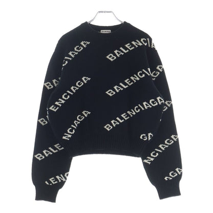 Balenciaga Logo Cropped Knit Black Sweater