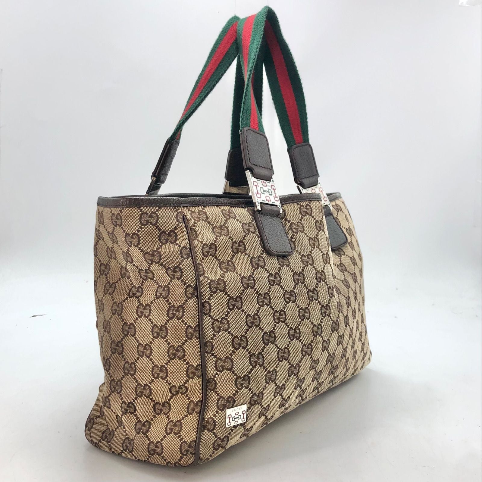 Gucci GG Canvas Tote Bag Sherry Line Beige Dark Brown — view 3