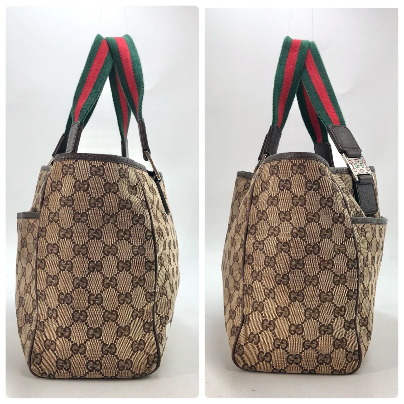 Gucci GG Canvas Tote Bag Sherry Line Beige Dark Brown — view 4