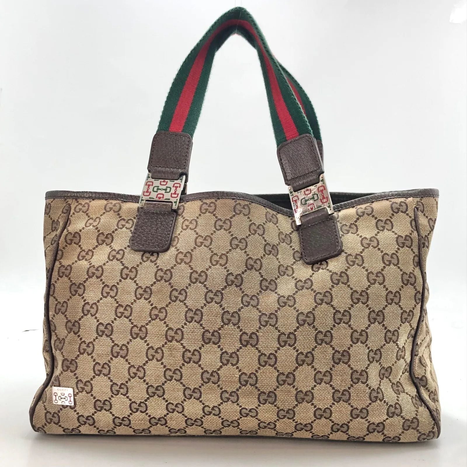 Gucci GG Canvas Tote Bag Sherry Line Beige Dark Brown