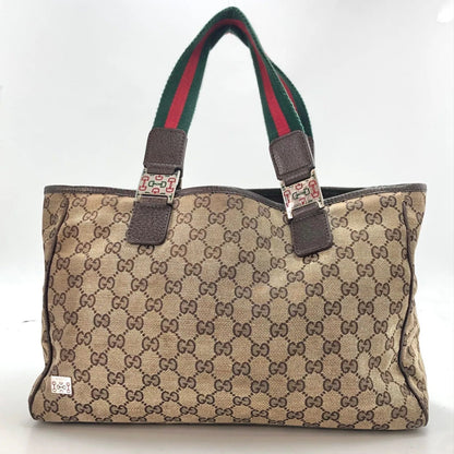 Gucci GG Canvas Tote Bag Sherry Line Beige Dark Brown