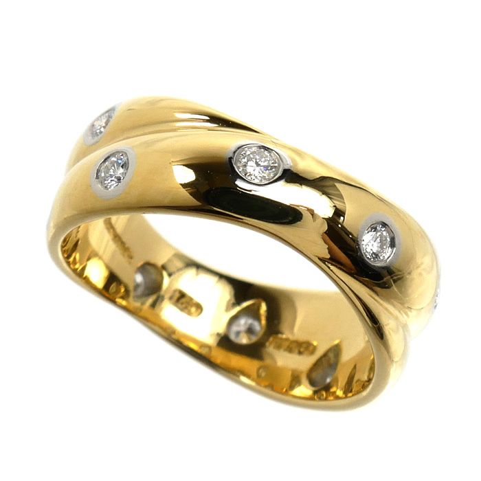 Tiffany & Co 18K Yellow Gold Platinum Dots Twist Ring Diamond