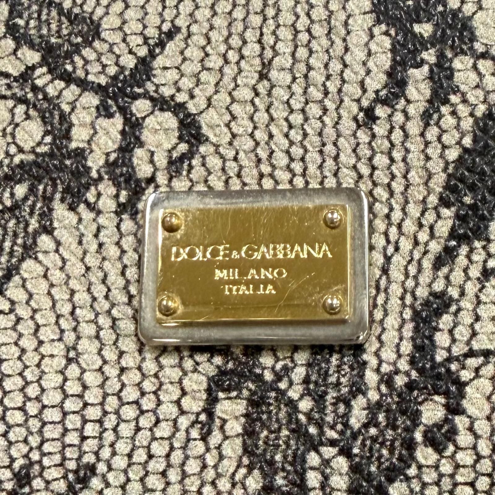 Dolce & Gabbana Lace Print Key Leather Tote Bag Beige Black — view 8