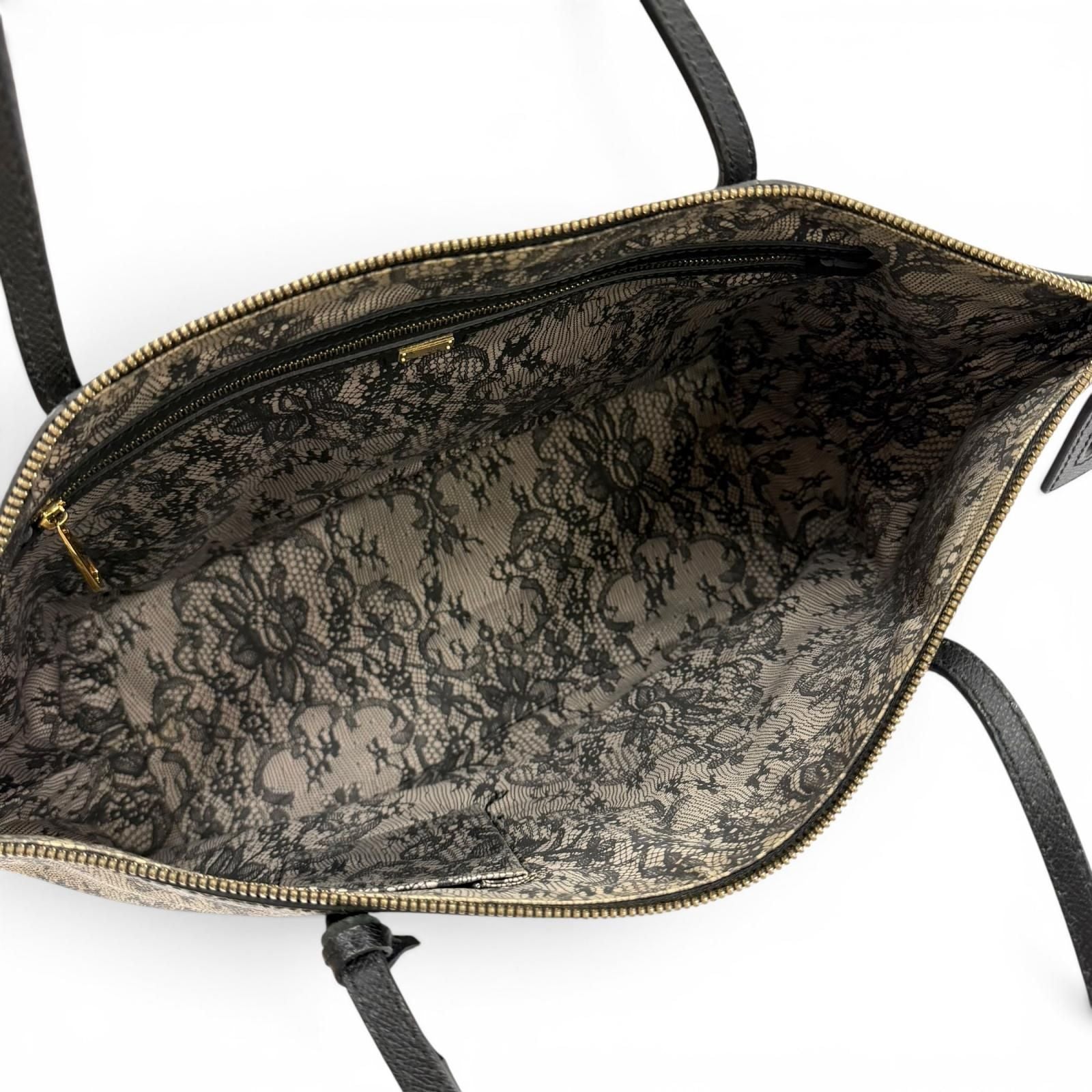 Dolce & Gabbana Lace Print Key Leather Tote Bag Beige Black — view 5