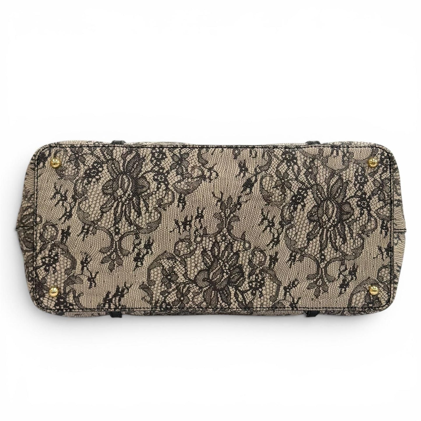 Dolce & Gabbana Lace Print Key Leather Tote Bag Beige Black — view 4
