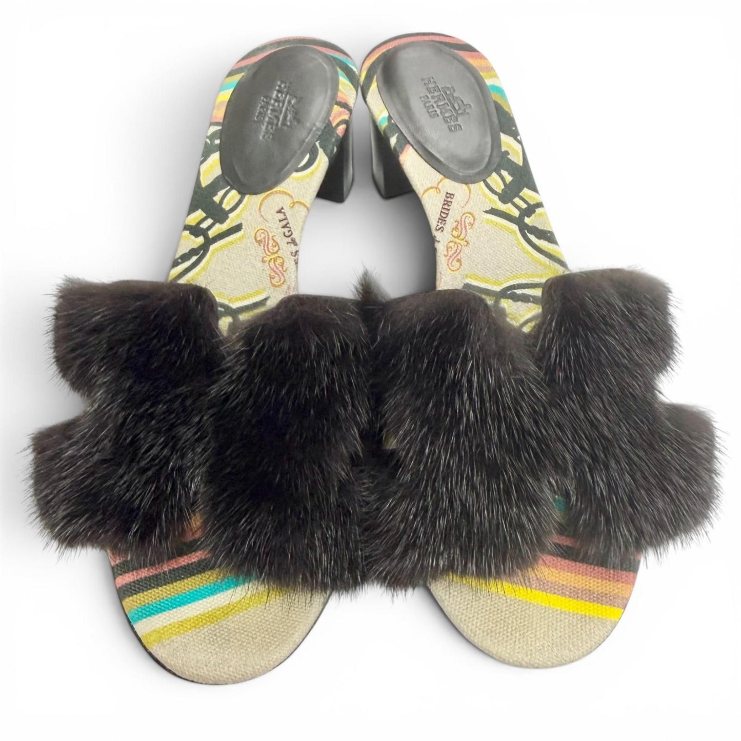 Hermes Oran Motif Mink Brides de Gala Sandals Black — view 2