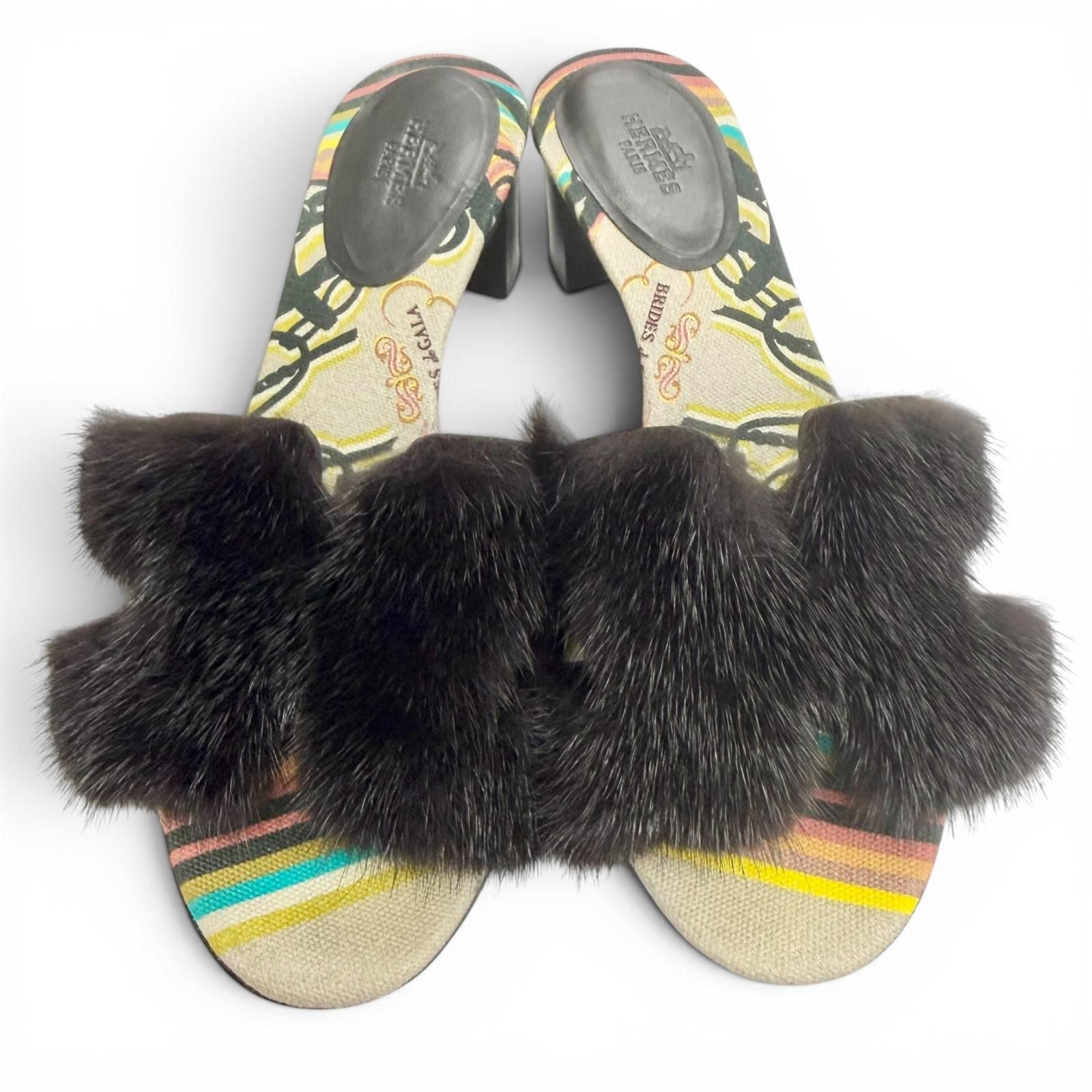 Hermes Oran Motif Mink Brides de Gala Sandals Black — view 2