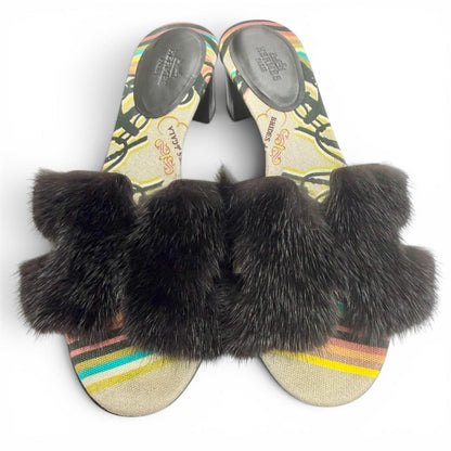 Hermes Oran Motif Mink Brides de Gala Sandals Black — view 2