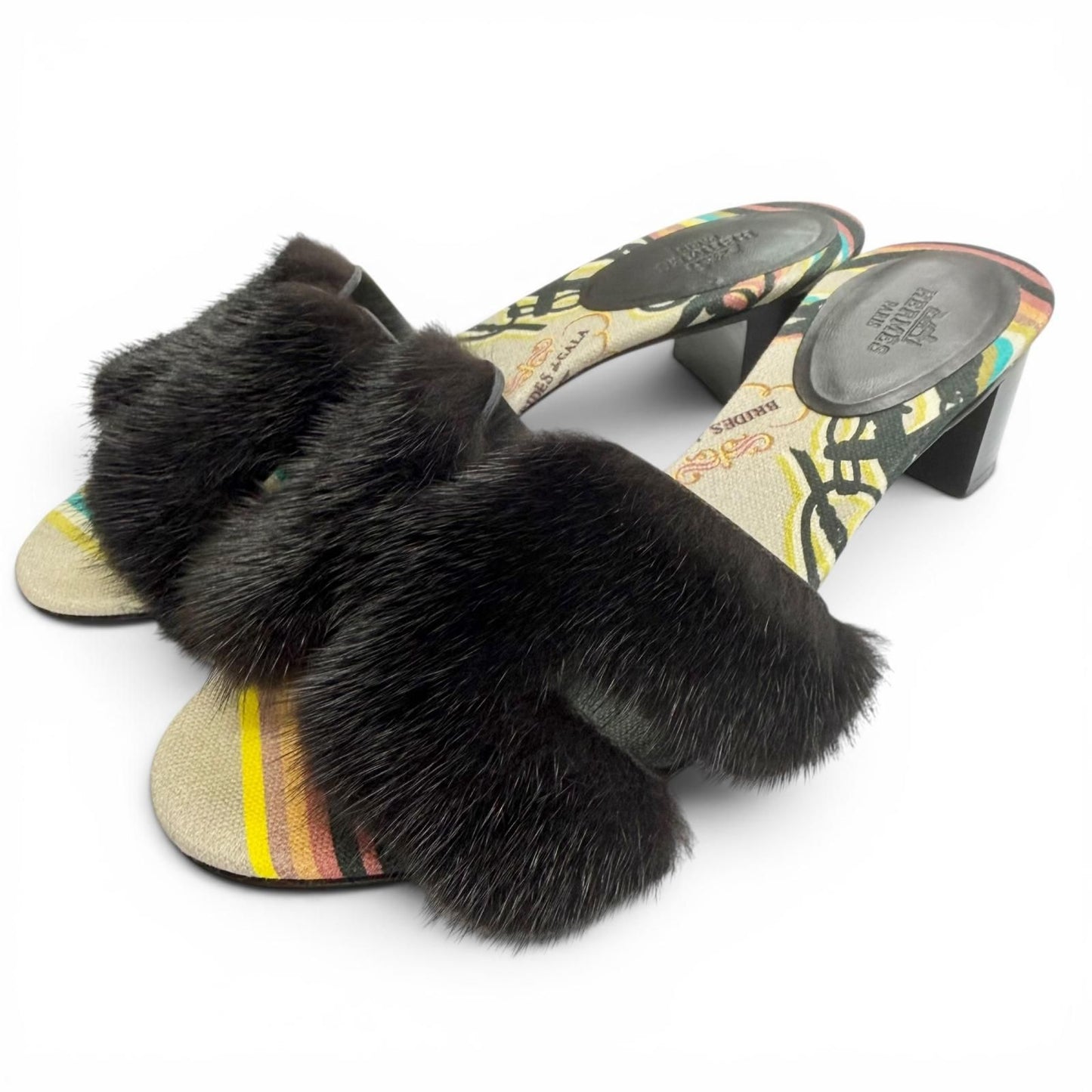Hermes Oran Motif Mink Brides de Gala Sandals Black
