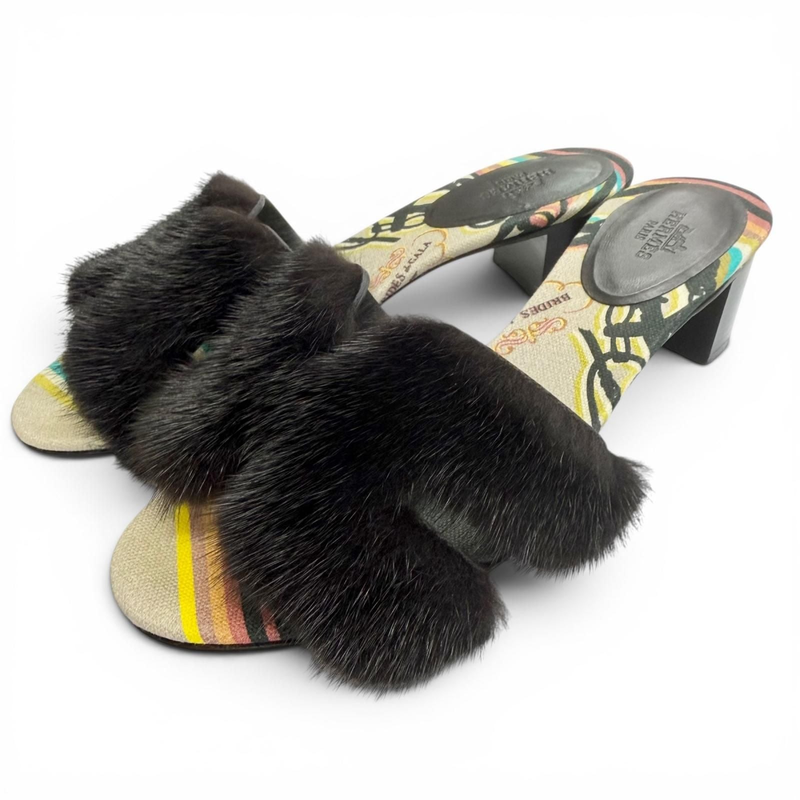 Hermes Oran Motif Mink Brides de Gala Sandals Black