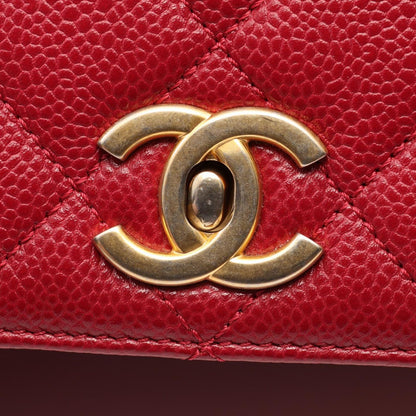 Chanel Shoulder Bag Quilted Top Handle 2-Way Red Caviar Leather Top Full Flap — view 6