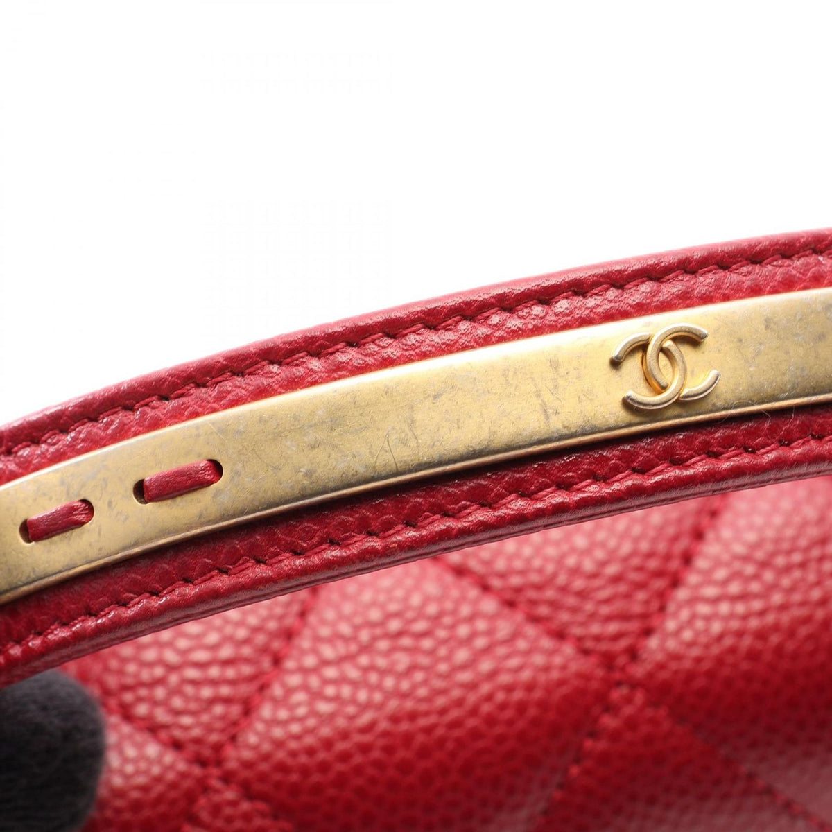 Chanel Shoulder Bag Quilted Top Handle 2-Way Red Caviar Leather Top Full Flap — view 7