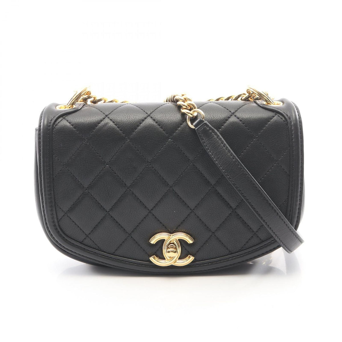 Chanel Shoulder Bag Quilted Black Lambskin Small Chain