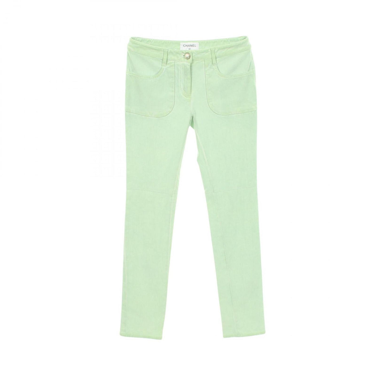 Chanel Pants CC Logo Pearl Button Skinny Cotton