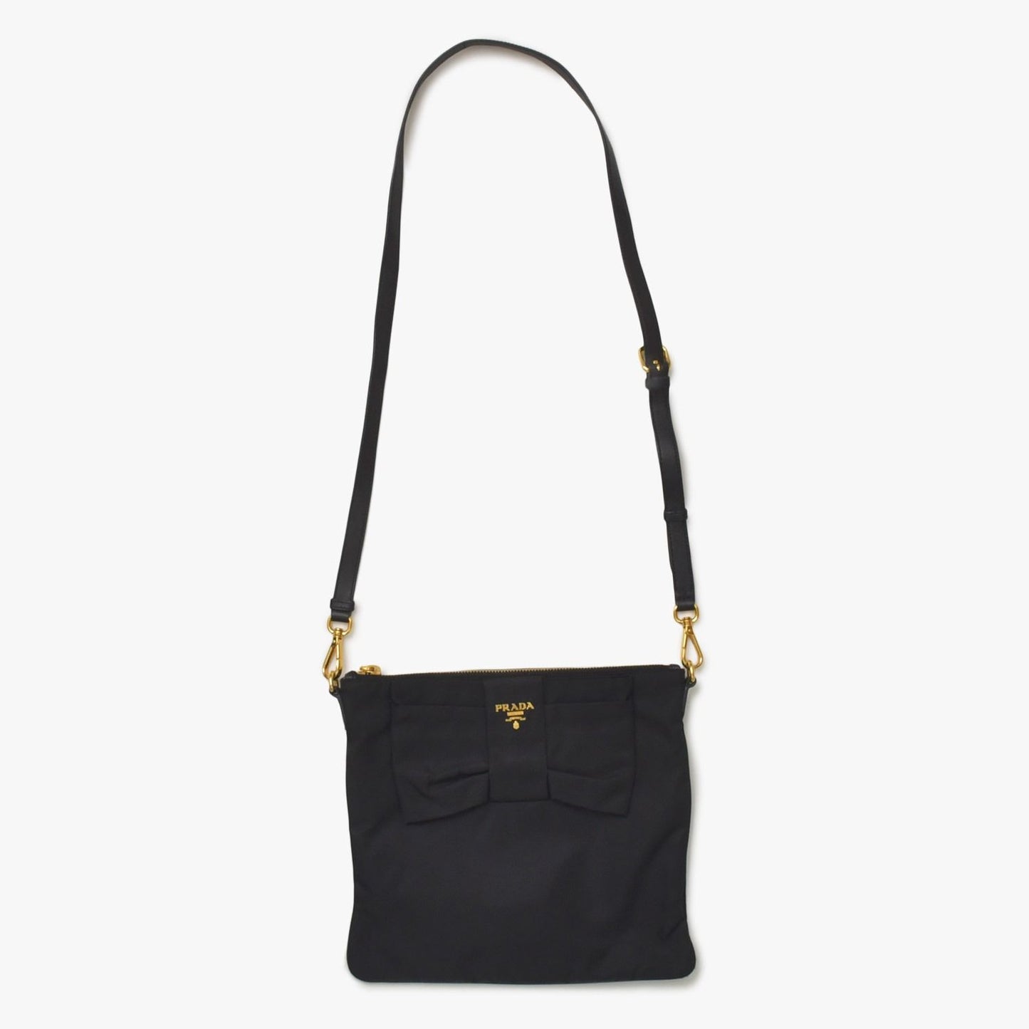 Prada Ribbon Shoulder Bag Triangle Logo Nylon Black Gold — view 4