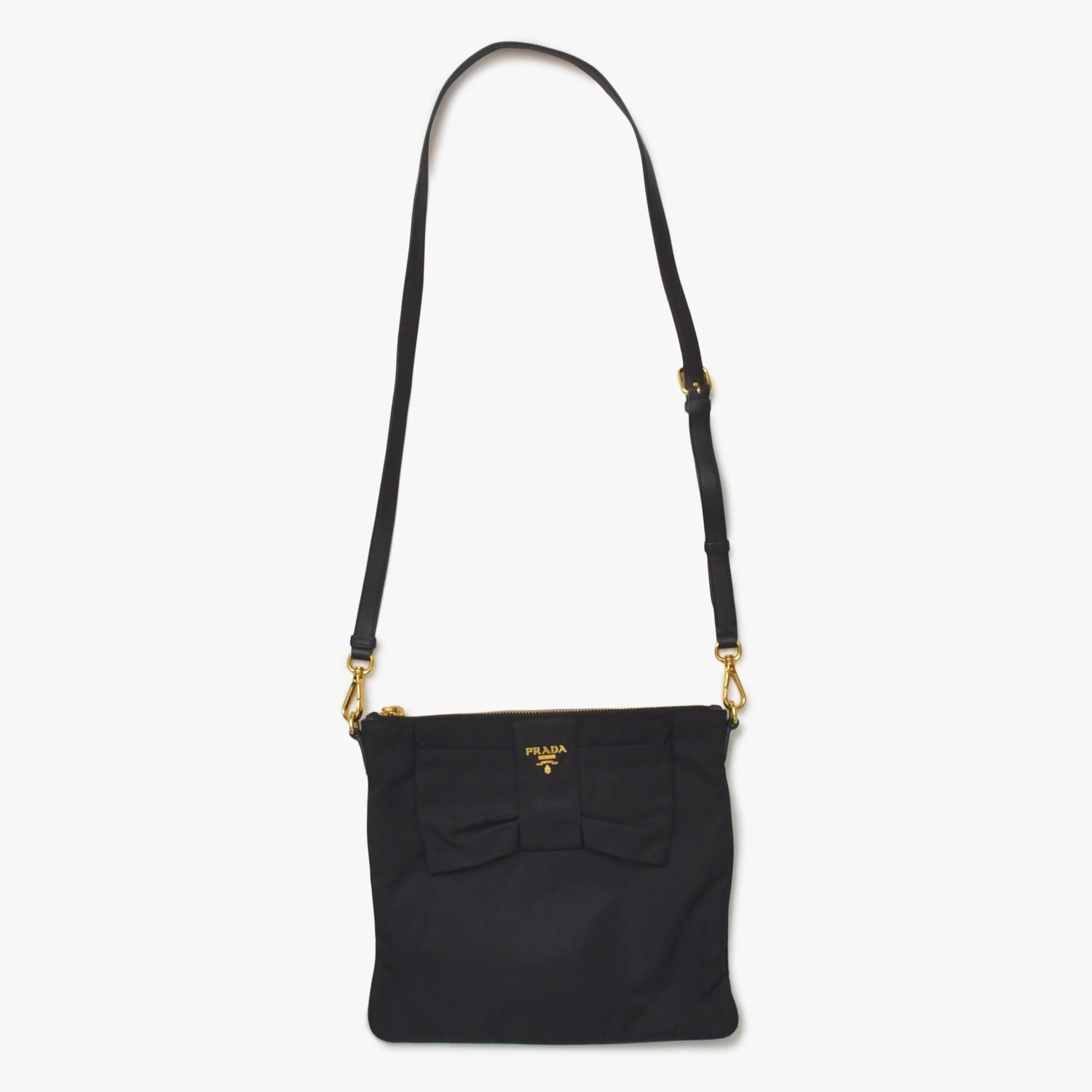 Prada Ribbon Shoulder Bag Triangle Logo Nylon Black Gold — view 4