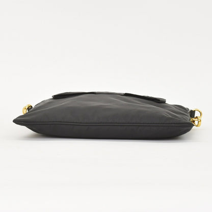 Prada Ribbon Shoulder Bag Triangle Logo Nylon Black Gold — view 8