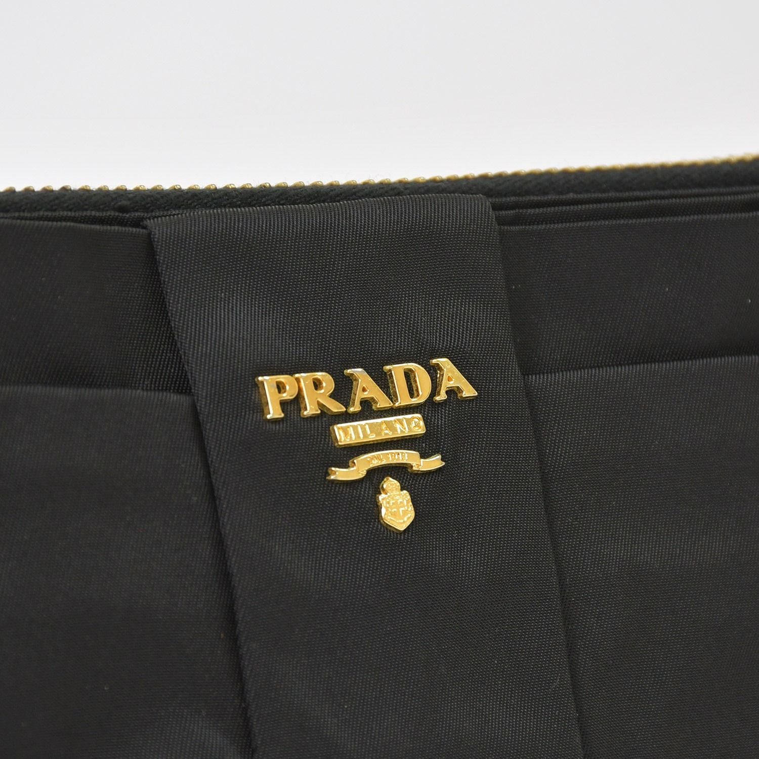 Prada Ribbon Shoulder Bag Triangle Logo Nylon Black Gold — view 5