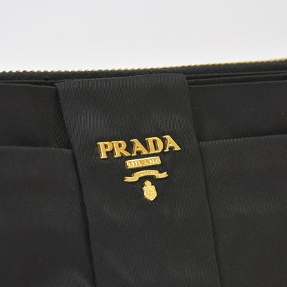 Prada Ribbon Shoulder Bag Triangle Logo Nylon Black Gold — view 5