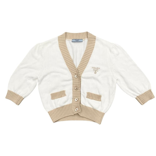 Prada Cardigan Cropped Length 36 Cotton Logo White Beige