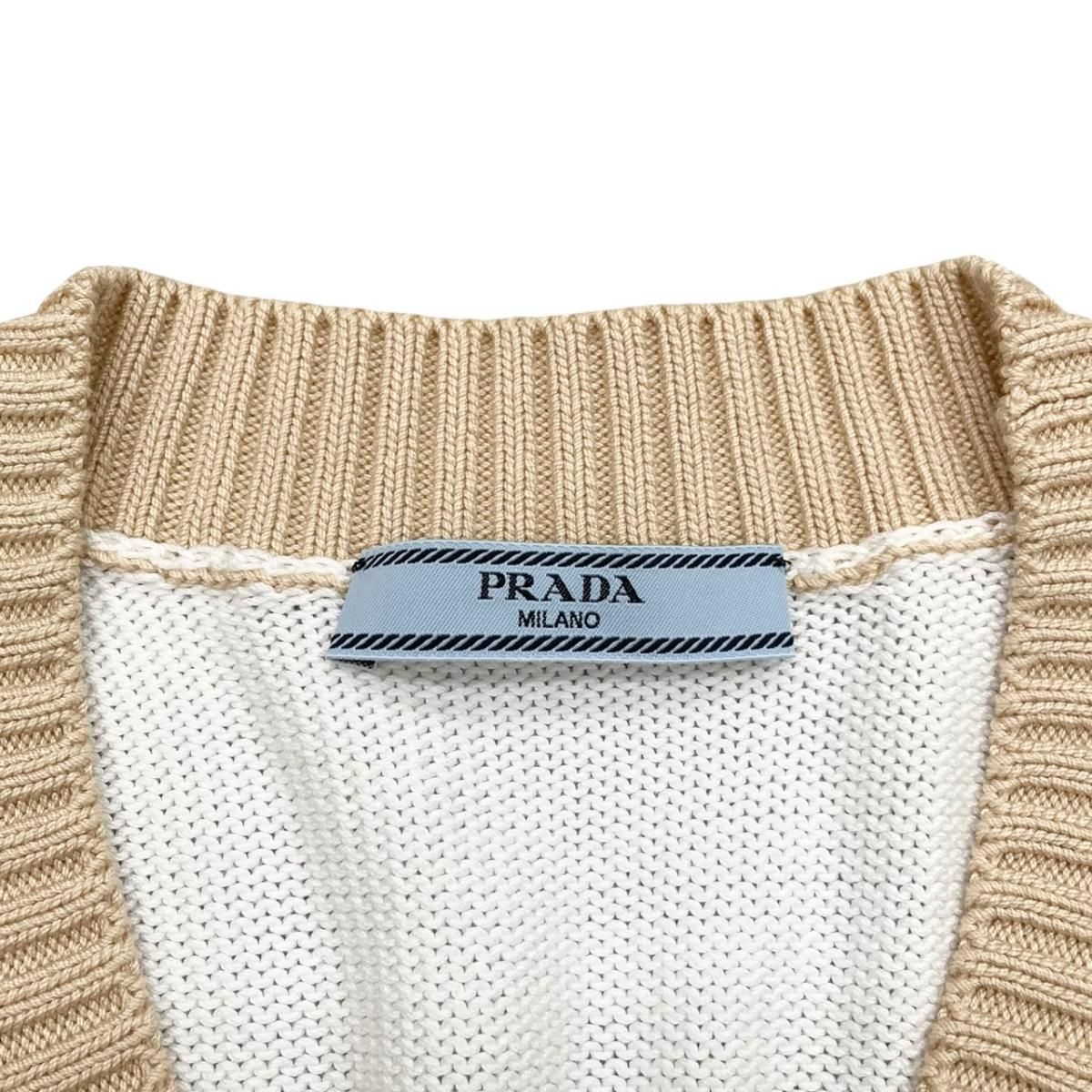 Prada Cardigan Cropped Length 36 Cotton Logo White Beige — view 7