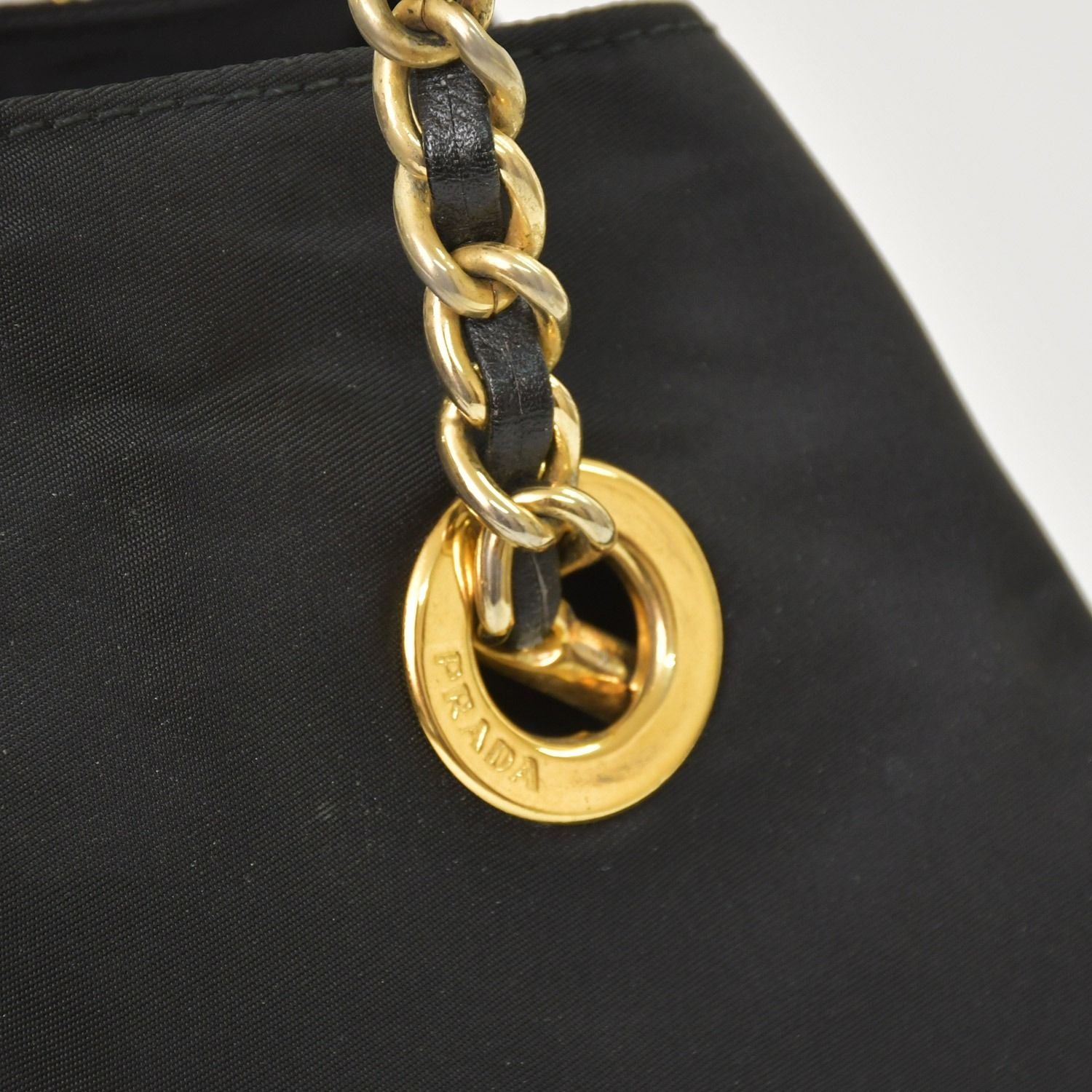 Prada Tote Bag Triangle Logo Nylon Black Gold — view 6