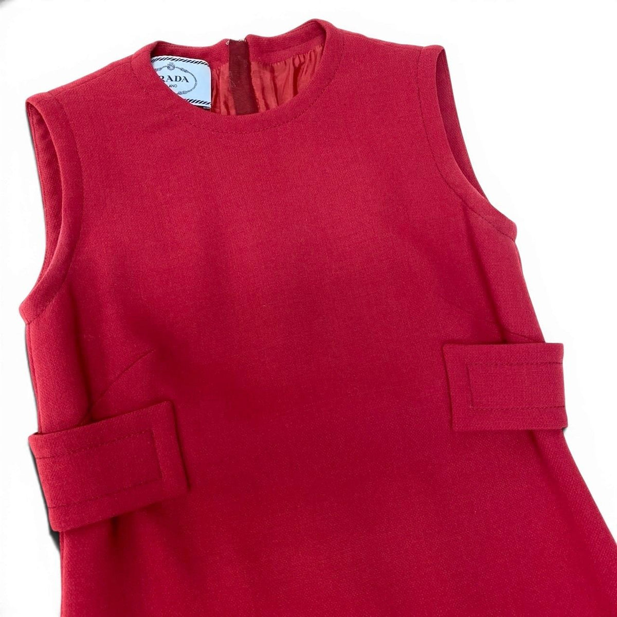 Prada Sleeveless Dress Knee Length 36 Red Wool — view 4