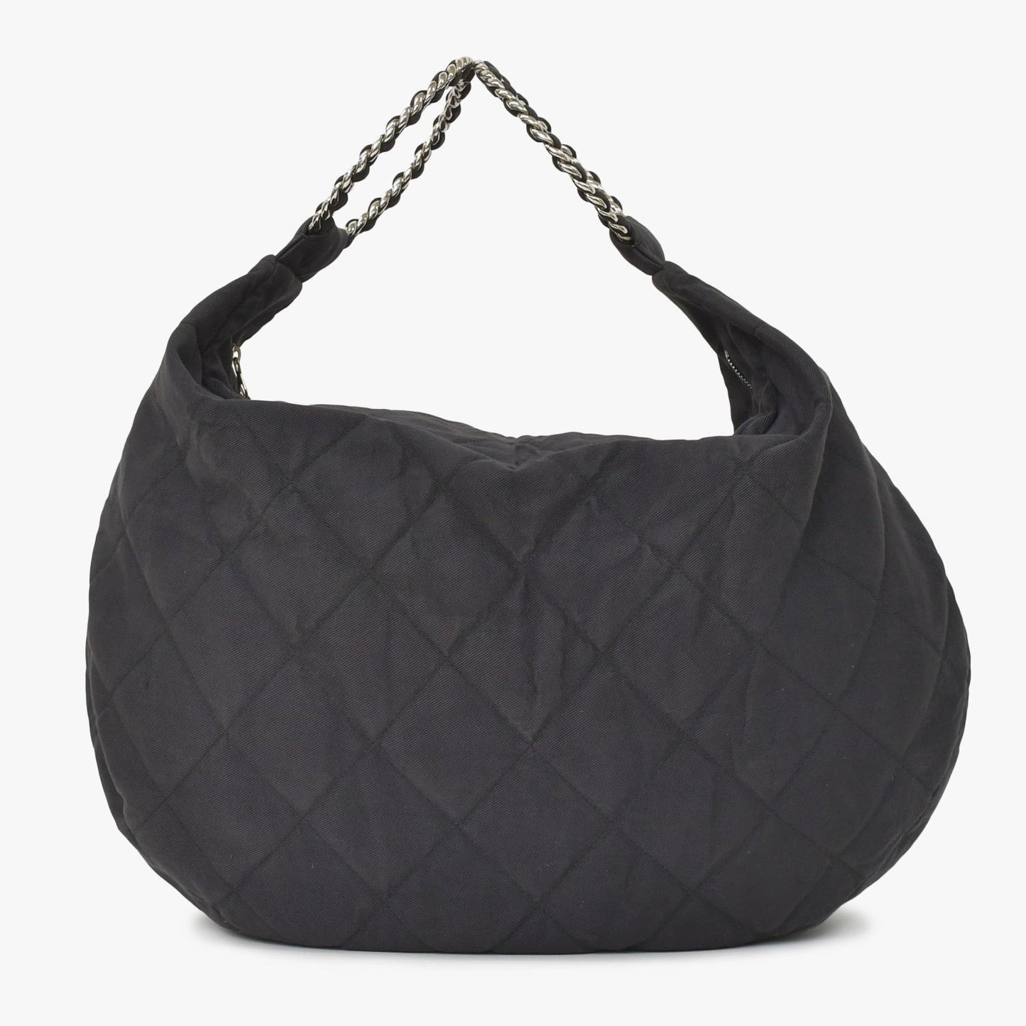 Chanel Chain Handle Handbag CC Logo Charm Quilted Black Canvas Silver