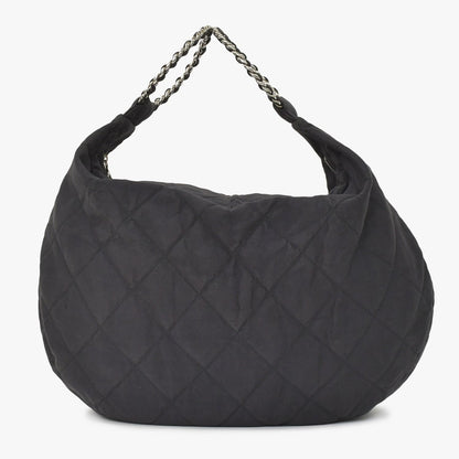 Chanel Chain Handle Handbag CC Logo Charm Quilted Black Canvas Silver