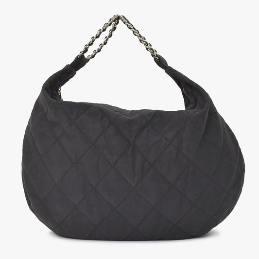 Chanel Chain Handle Handbag CC Logo Charm Quilted Black Canvas Silver