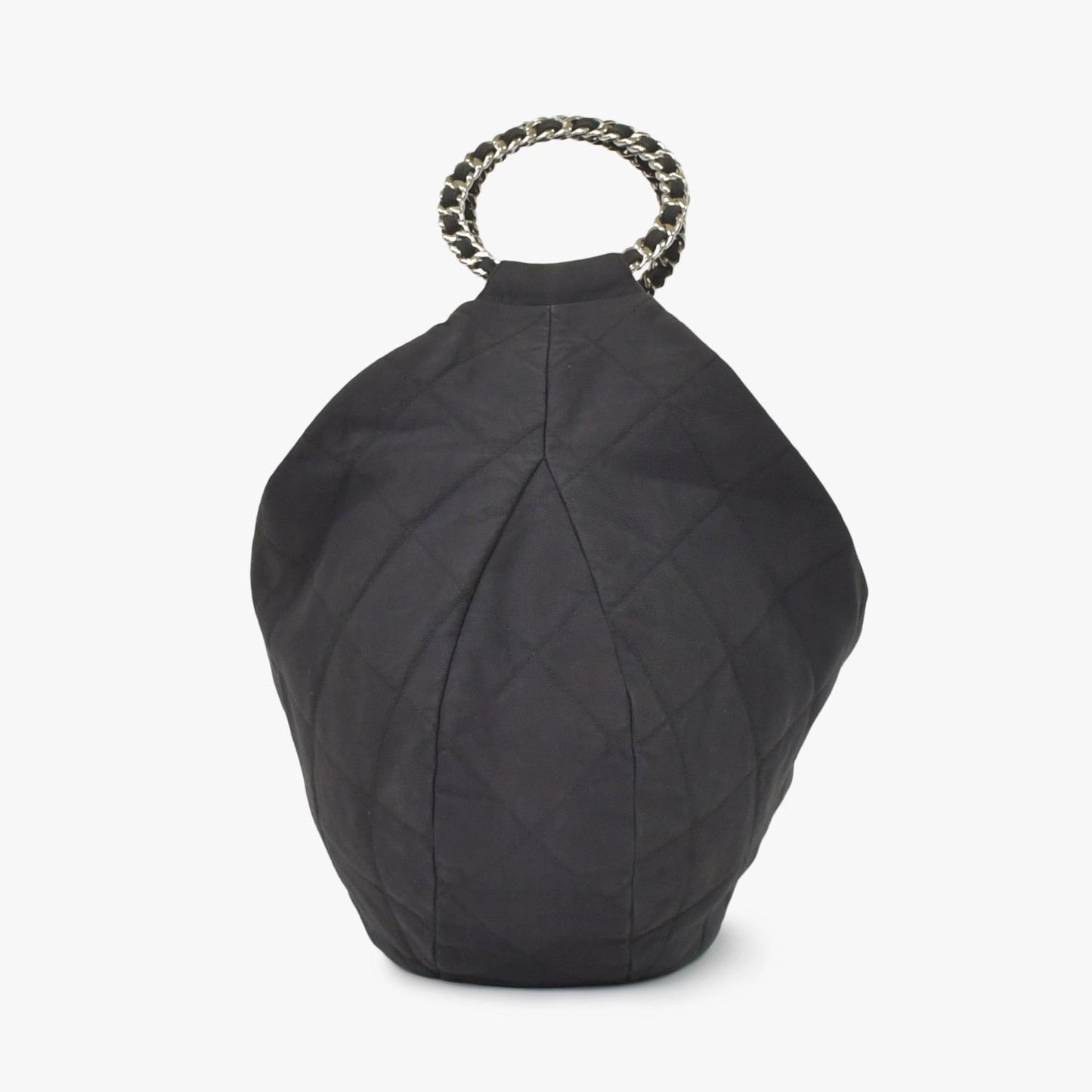 Chanel Chain Handle Handbag CC Logo Charm Quilted Black Canvas Silver — view 3