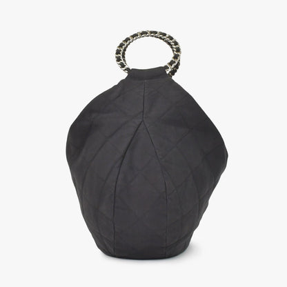 Chanel Chain Handle Handbag CC Logo Charm Quilted Black Canvas Silver — view 3