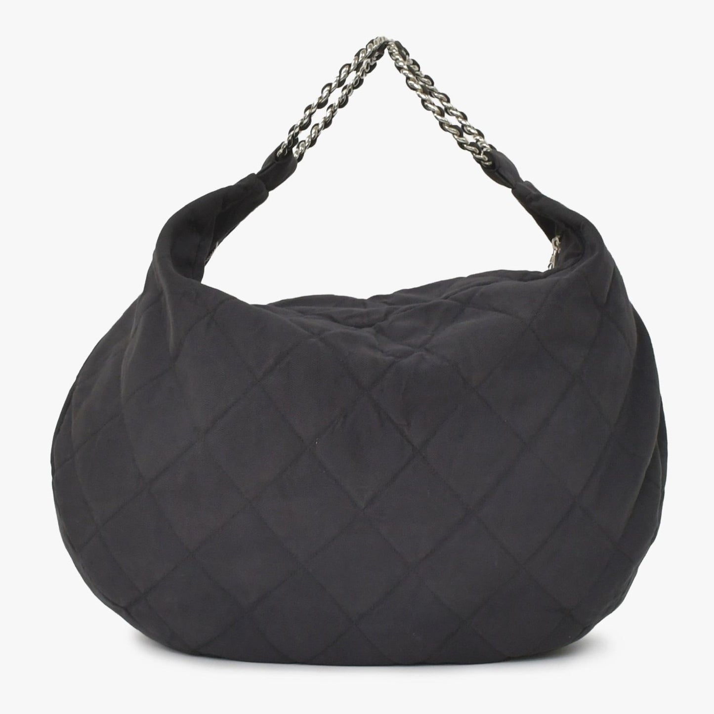 Chanel Chain Handle Handbag CC Logo Charm Quilted Black Canvas Silver — view 2