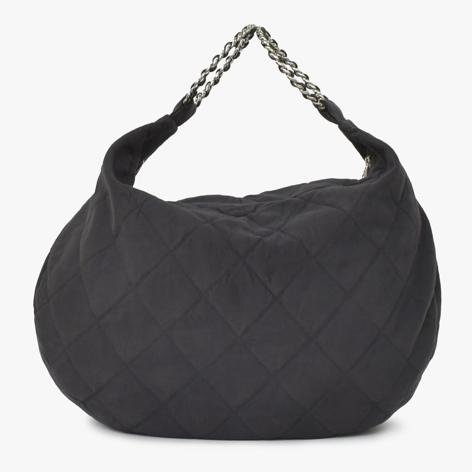 Chanel Chain Handle Handbag CC Logo Charm Quilted Black Canvas Silver — view 2