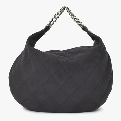 Chanel Chain Handle Handbag CC Logo Charm Quilted Black Canvas Silver — view 2