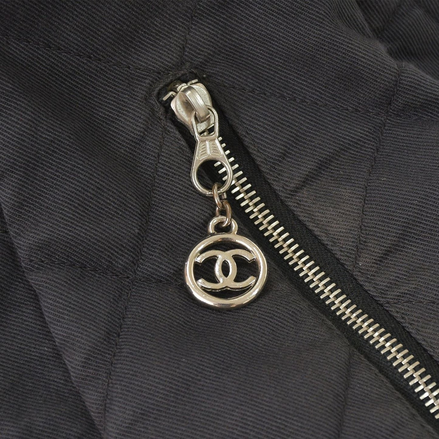Chanel Chain Handle Handbag CC Logo Charm Quilted Black Canvas Silver — view 4