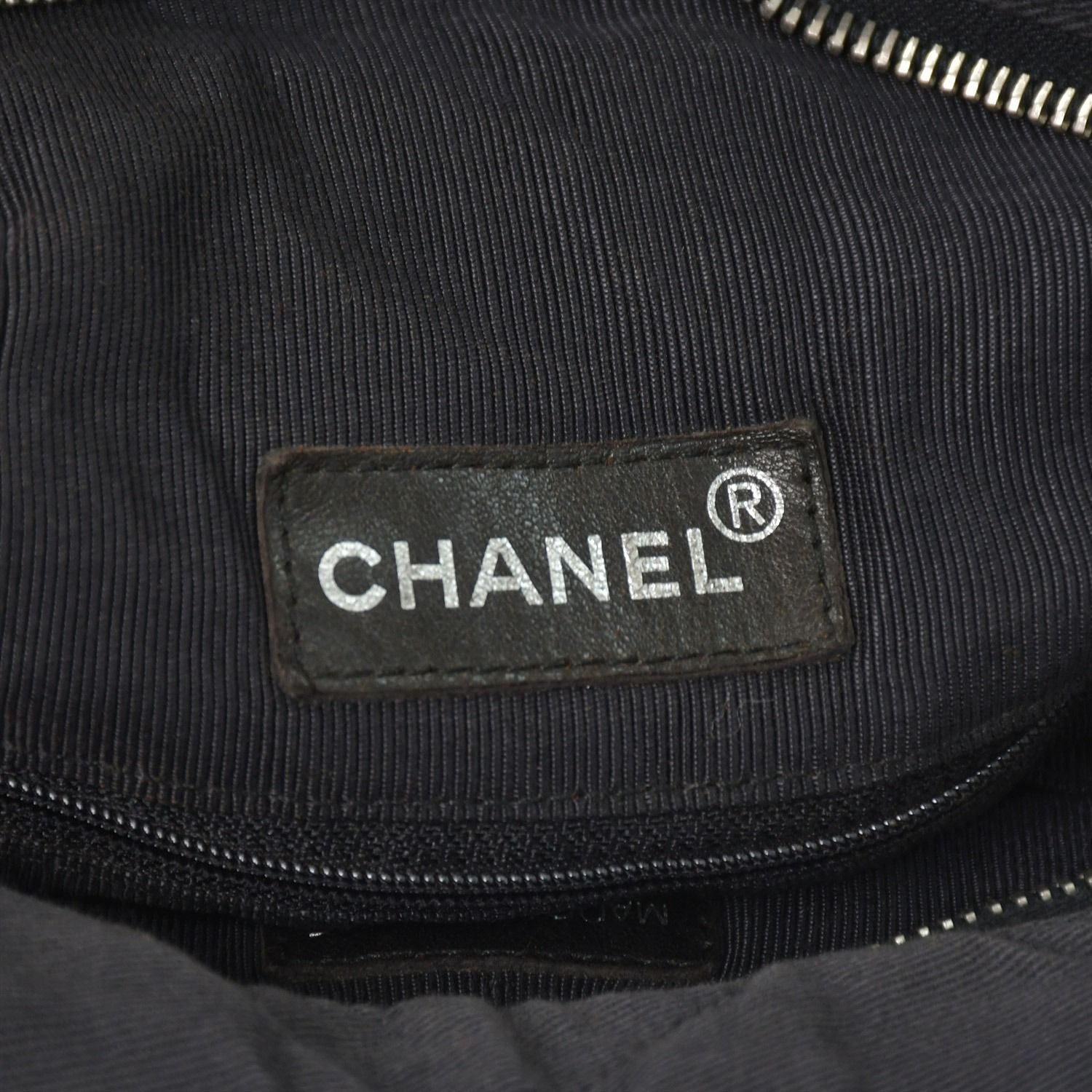 Chanel Chain Handle Handbag CC Logo Charm Quilted Black Canvas Silver — view 7