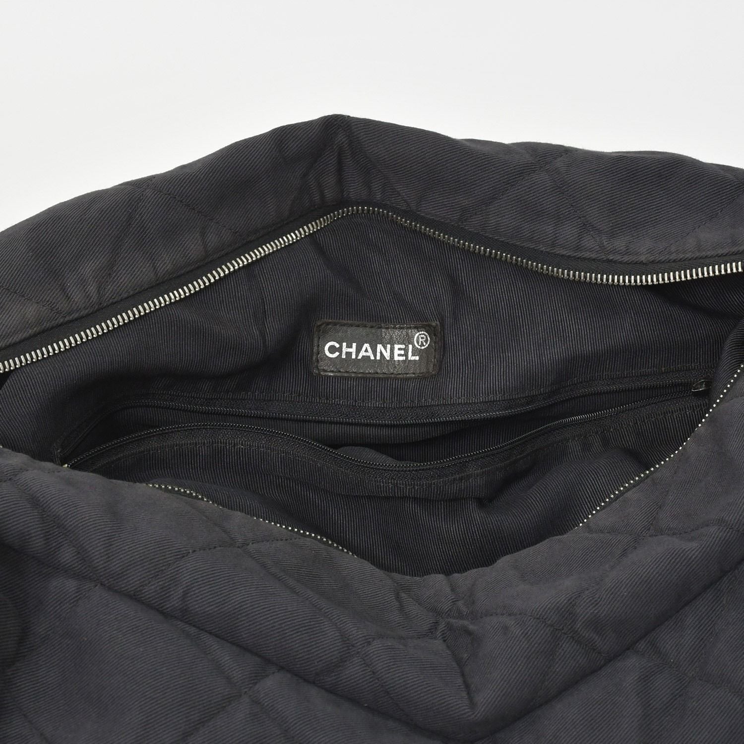 Chanel Chain Handle Handbag CC Logo Charm Quilted Black Canvas Silver — view 8