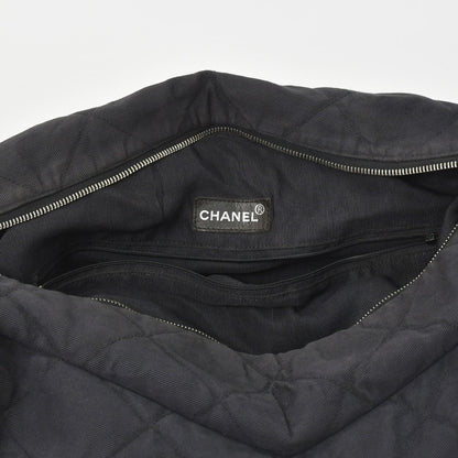 Chanel Chain Handle Handbag CC Logo Charm Quilted Black Canvas Silver — view 8