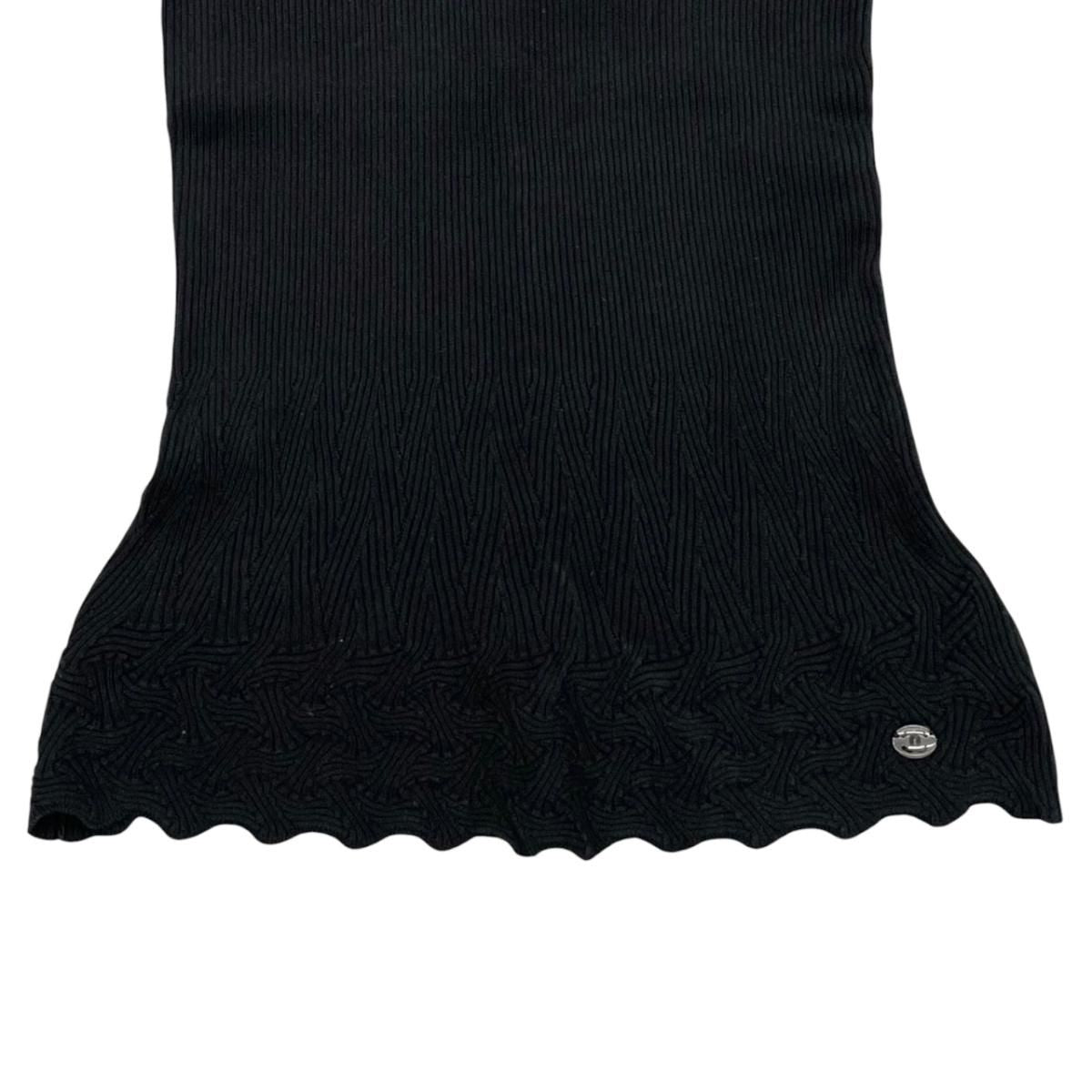 Chanel Short Sleeve Sweater CC Logo Flare Summer Knit 40 Cotton Black — view 4