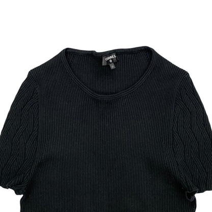 Chanel Short Sleeve Sweater CC Logo Flare Summer Knit 40 Cotton Black — view 3