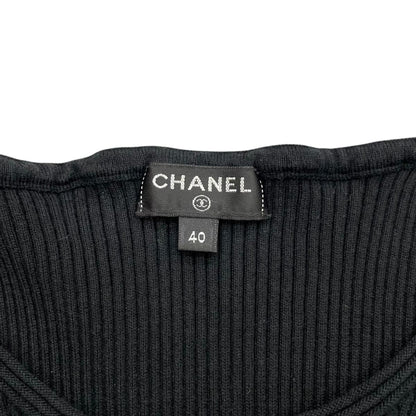 Chanel Short Sleeve Sweater CC Logo Flare Summer Knit 40 Cotton Black — view 9