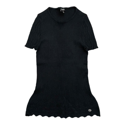 Chanel Short Sleeve Sweater CC Logo Flare Summer Knit 40 Cotton Black