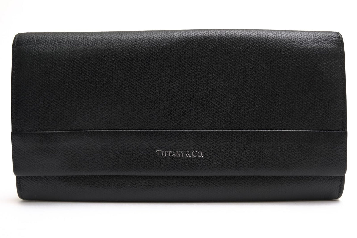 Tiffany & Co Wallet Leather Black Continental Flap with Coin Purse Bifold
