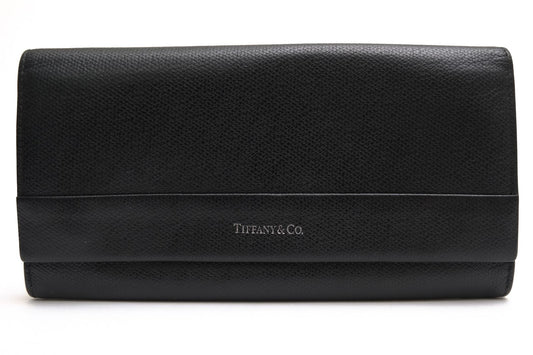 Tiffany & Co Wallet Leather Black Continental Flap with Coin Purse Bifold