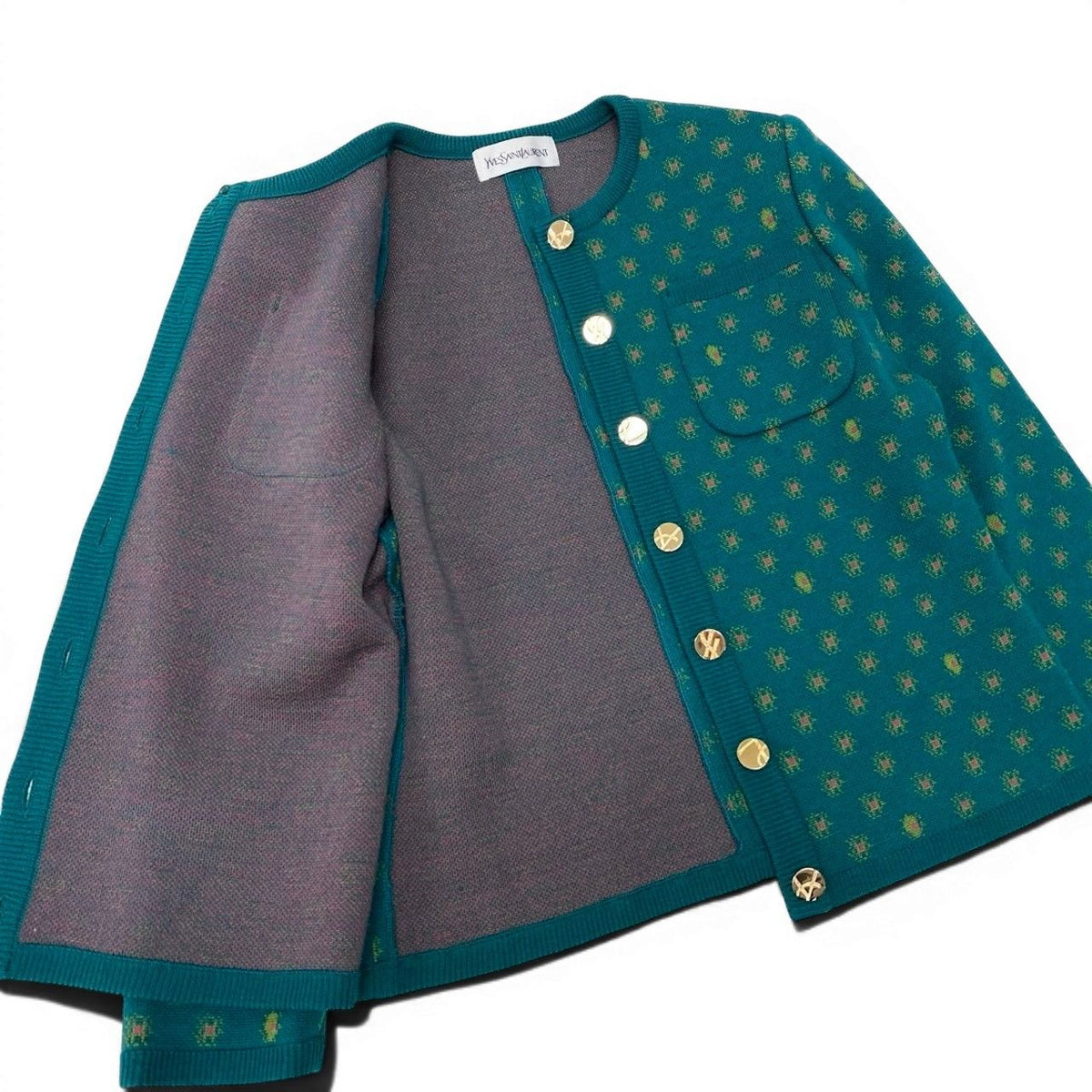 Saint Laurent Yves Saintl Aurent Collarless Jacket Knit Cardigan Gold Button — view 4