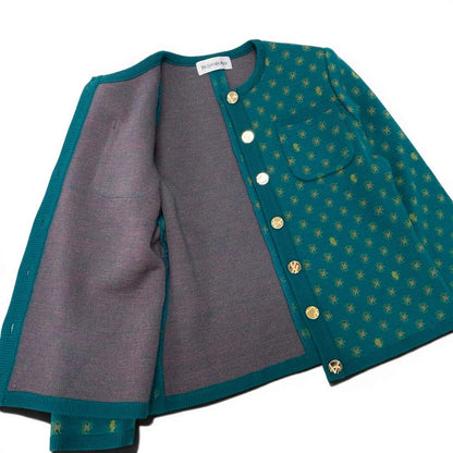 Saint Laurent Yves Saintl Aurent Collarless Jacket Knit Cardigan Gold Button — view 4