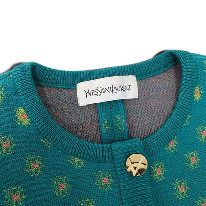 Saint Laurent Yves Saintl Aurent Collarless Jacket Knit Cardigan Gold Button — view 8