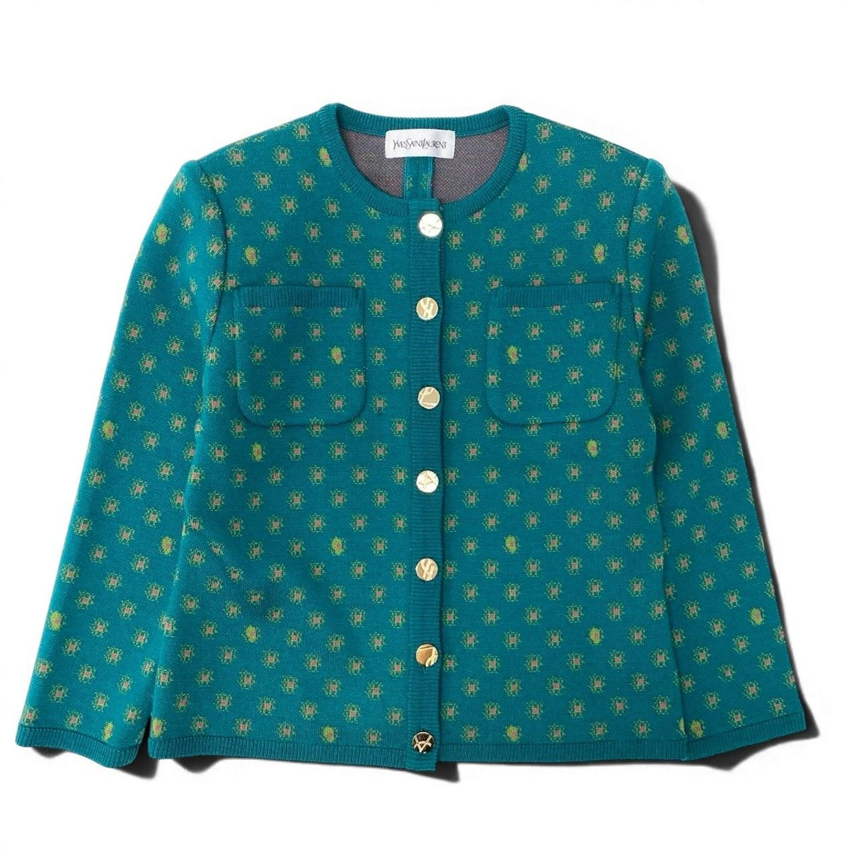 Saint Laurent Yves Saintl Aurent Collarless Jacket Knit Cardigan Gold Button — view 2